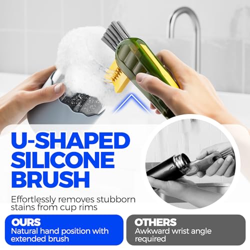 Image of Holikme 6 Pack 4 in 1 Cup Lid Cleaning Brush 3 Straws Bottle Brush,Olive | 4 in 1 Cup Lid Cleaning Brush Multifunctional Bottle Brush, Silicone Cup Lid Gap Cleaner, Bristle Crevice Cleaning Brush