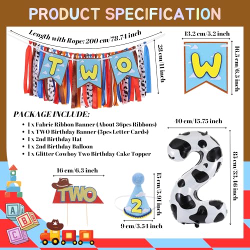 Image of Cartoon Toy Highchair Banner for 2nd Birthday Party Decorations | Western Cowboy 2nd Rodeo Birthday High Chair Fabric Banner for Boys Two Infinity and Beyond Birthday Backdrop Decorations