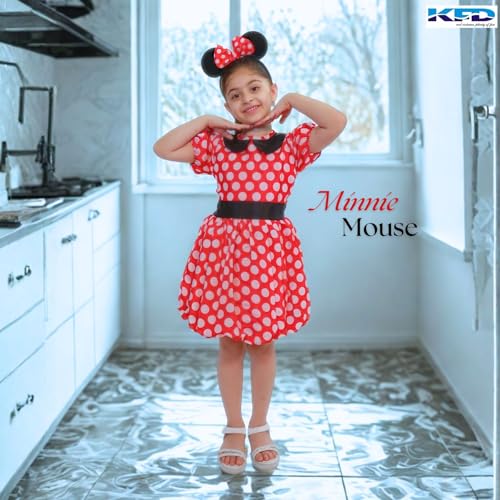 Image of Kaku Fancy Dresses Polyester Minnie Girl Cartoon Costume -Red & White, 3-4 Years