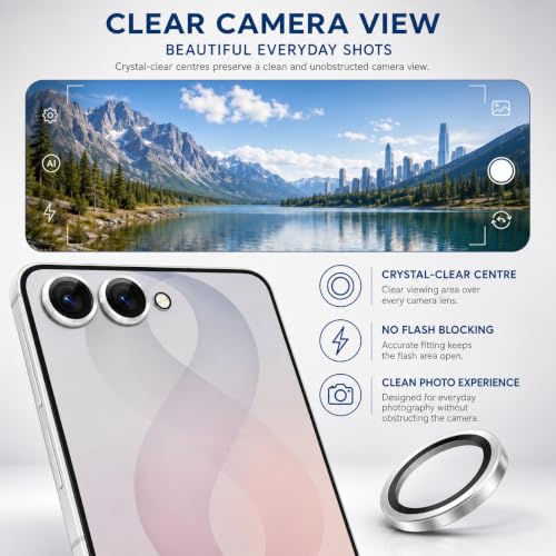 Image of FIRST MART Silver Camera Ring Guard Protector for Samsung Galaxy Z Flip 8 | Tempered Glass with Metal Alloy Rings, HD Clear, Scratch Resistant, Case-Friendly | Pack of 1