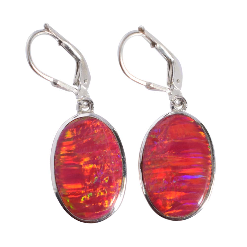 Boucles d'oreilles opale de feu argent anti allergie et légères - 5