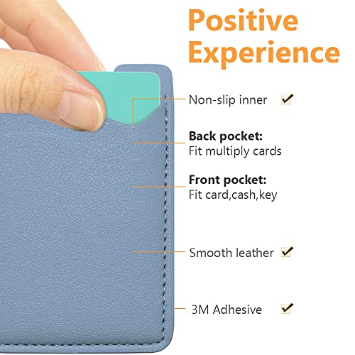 Phone Wallet Stick On, Leather Phone Card Holder, Stretchy Card Holder For Back Of Phone Credit Card Holder For Phone Case Compatible With Most Cell Phone (Iphone, Samsung) - 2Pack Blue #TOP2