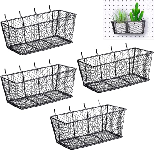 Sieral 4 Pcs Pegboard Baskets Metal Wire Shelf Baskets Peg Board Organizer Accessories Wall Mount Organizer Attachments for Garage Workbench Various Tool Accessories, 2 Sizes (Black,Large)