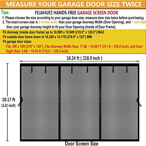 Image of Magnetic Garage Door Screen 18x10ft for 2 3 Car, Doors Durable Fiberglass Heavy Duty Mesh Magnetic Net, Pets Friendly Retractable for Carport Garage Patio Porch (Black, 18x10ft)