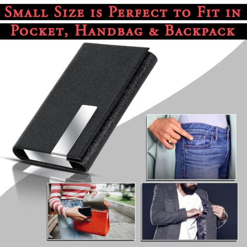 Image of Storite PU Leather Card Holder Wallet | Pocket Size Stainless Steel Multi Business Visiting Debit Credit Card Case for Men & Women