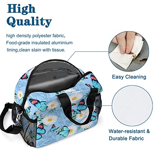 Insulated Lunch Bags For Girls Women, Leakproof Durable Portable Lunch Box With Removable Adjustable Shoulder Strap, Large Cooler Tote Bag For Kids Adult Work Picnic Travel (Butterfly Lightskyblue) #TOP2
