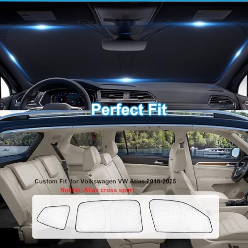 Image of KMF 8pcs Sun Shades for Volkswagen VW Atlas (NOT Cross Sport) 2018-2025 2026 Accessories, Thicken Full Car Window Covers Sunshade for Windshield Side Rear, UV Block and Privacy for Camping Outdoor