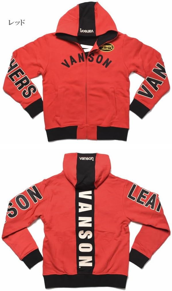 バンソン] パーカー LEATHERS ロゴ刺繍＆ワッペン 縦ライン切替 裏毛  