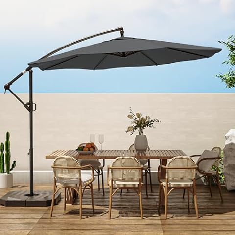 wikiwiki 10ft Patio Umbrellas Offset Outdoor Umbrella Cantilever Hanging Umbrellas w/Infinite Tilt, Fade Resistant Waterproof RECYCLED FABRIC Canopy & Cross Base, for Yard, Garden & Deck, Grey Cover