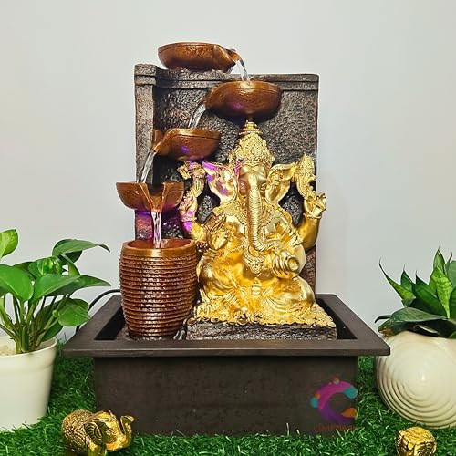 Image of Decorative Water Fountain for Home Decor, Office, Indoor & Outdoor, Garden, Puja Room, Vaastu, Reception, Spa, Gifting. (Diya Ganesha)