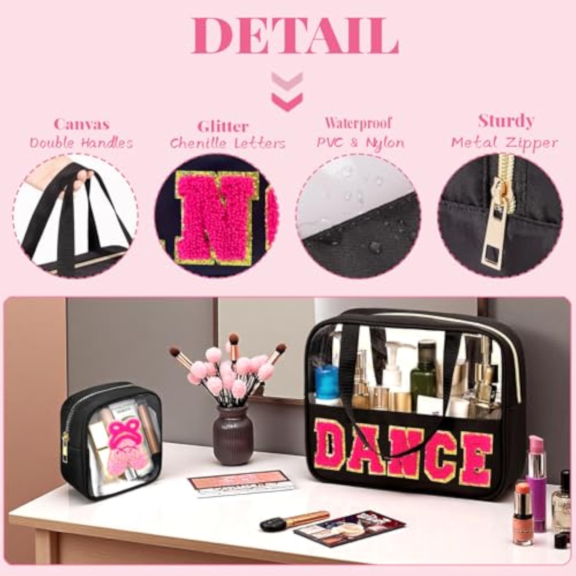 Clear-Bag, Black-Dance, 2 PCS Cosmetic Bags