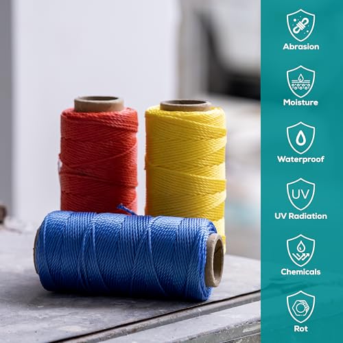Image of Mason Line String 260FT, 390FT, 780FT, 1500FT, 2300FT, Durable Construction Twine for Laying Bricks, Blocks, Fences in Gardening, DIY & Landscaping Projects (Set 3 Colors, 262 Ft x 3 Pcs)