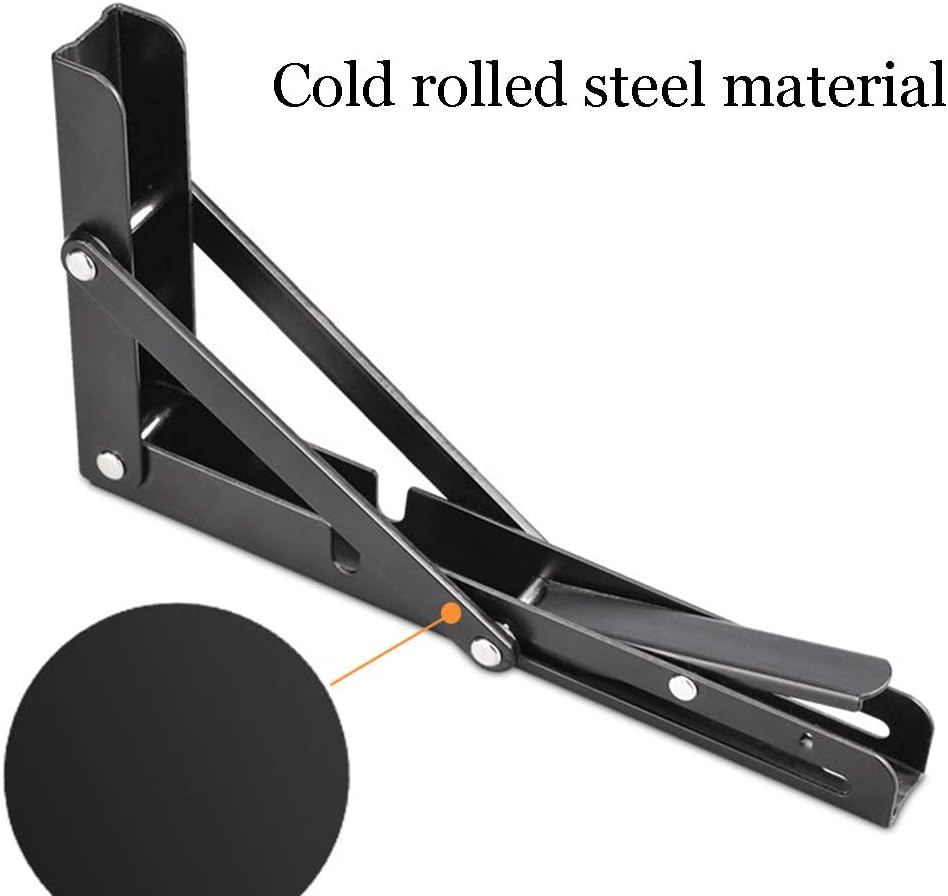 8 INCH Folding Shelf Brackets - Heavy Duty Metal Collapsible Shelf Bracket for Bench Table, Shelf Hinge Wall Mounted Space Saving DIY Bracket, Max Load,Black (2 PCS)