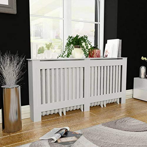 FAMIROSA Radiator Cover Heater Cover Cabinet Shelf Household Appliance Heating Accessories Home Improvement Furniture Heat Sink MDF,Vertical Stripes 67.7\" x 7.5\" x 31.9\" White
