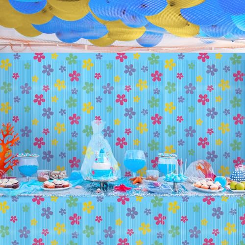Image of Breling 4 Pcs Sponge Birthday Party Decorations Foil Fringe Photo Backdrop Decor Blue Foil Fringe Curtains Backdrop Flower Decor for Cartoon Birthday Decorations Photo Prop Sponge Party Supplies
