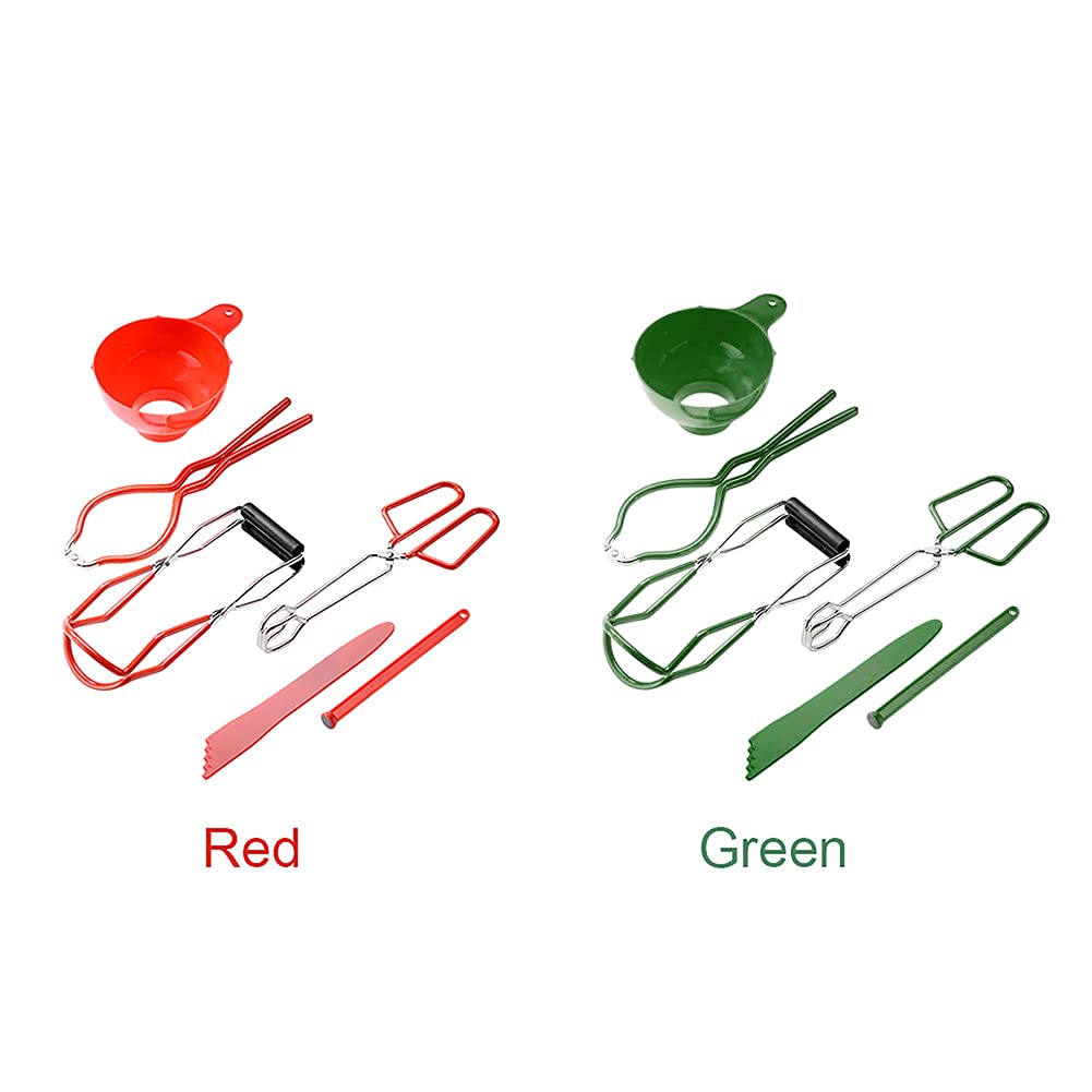 Mise en Conserve Kit Comprend Élévateur, Magnétique Couvercle Bocal Clé,Pinces, Mesureur, Maison Fournitures, Essentiels Coffret, 6 Pièce Ensemble(Rouge)