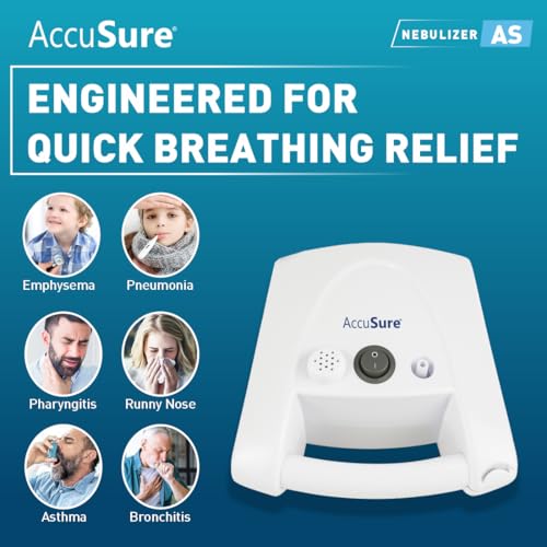 Image of AccuSure AS Compressor Nebulizer Machine for Kids & Adults | Effective Relief for Cold, Cough, Asthma & Other Respiratory Issues | Includes Adult Mask, Child Mask, Mouthpiece & Filters