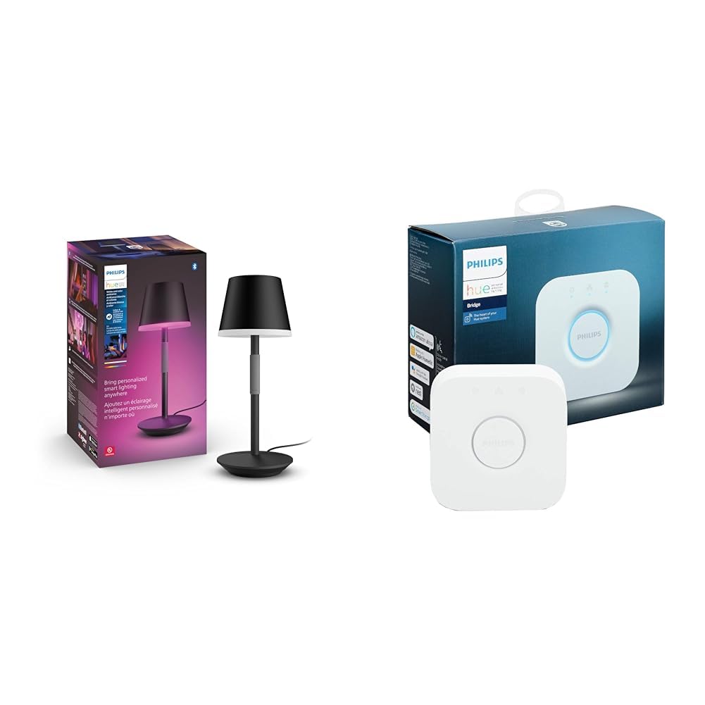 Philips Hue Philips Hue Go Smart Portable Table Lamp [Downlight - Black] White & Colour Ambiance LED & Bridge. Smart Home Automation Works with Alexa, Google Assistant and Apple Homekit.
