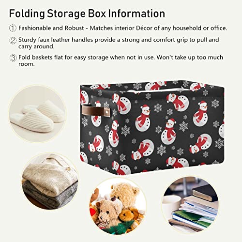 Image of Winter Snowman Snowflake Storage Basket Fabric Laundry Baskets Christmas Holiday Xmas Decorations Storage Boxes Organizer Bag for Baby Cloth Dog Toy Book Storage Cubes Shelf Closet Bins 16x12x8