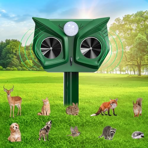 Cat Repellent for Gardens UK Ultrasonic Cat Scarer Solar Powered & USB Charged with PIR Motion Sensor LED Flash Waterproof 5 Frequency Modes Deterrent for Cats Dogs Birds Foxes Squirrels
