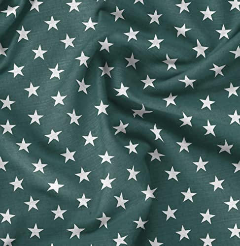 Image of Soimoi Green Polyester Crepe Fabric Stars Star Print Fabric by The Meter 52 Inch Wide