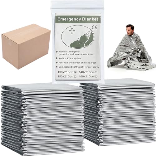 Emergency Foil Blanket Silver (25 Pack), Survival Thermal Mylar Blankets Individually Packaged Perfect for Outdoors, Hiking, Survival, Marathons or First Aid