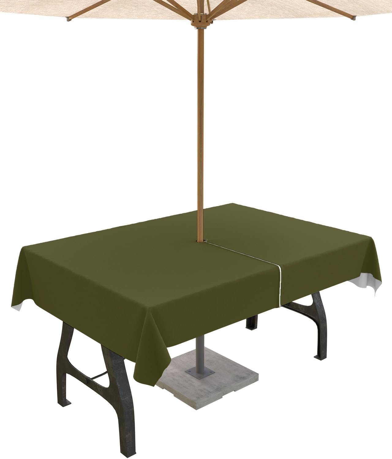 Outdoor Tablecloth with Umbrella Hole&Zipper-Rectangle 60"x120" Tablecloths,Minimalist Art Solid Color Waterproof Table Cloth Washable Table Cover for Patio Garden Tables Decor Pure Olive Dark Green