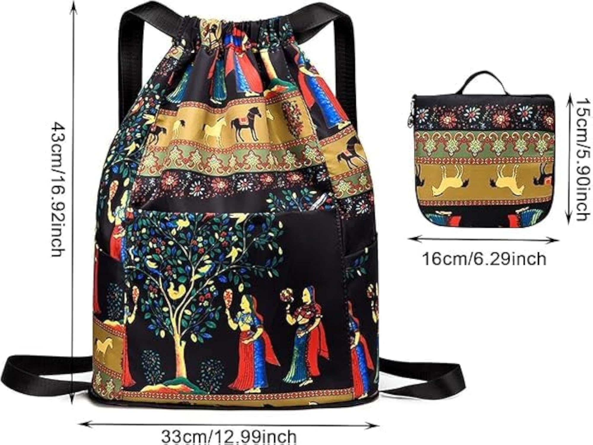 Printed Foldable Drawstring Backpack, Lightweight Travel Bag