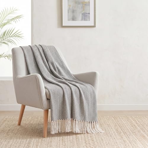Image of SAJAVAT HOME Hand-Knitted Cotton Sofa Throw | Black & White Tassel Design for 3 & 5 Seater Sofa & Bed | Soft Lightweight All-Season Throw Blanket (80x52 Inches)