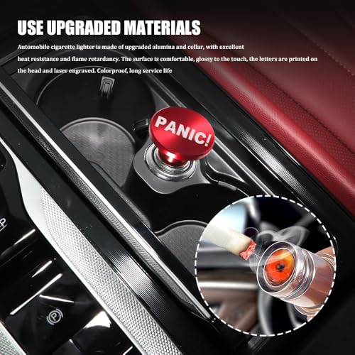 Image of Car Cigarette Lighter, Cigarette Lighter for Car, Anodized Aluminum Push Button Lighter Dustproof Plug, PANIC Button Automotive Interior Accessories for Most Vehicles (Laser Red PANIC)
