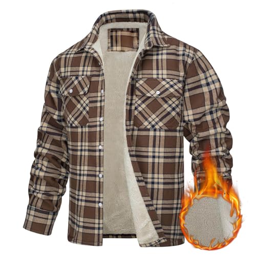 Generisch Fleecehemd Herren - Thermo-gefüttertes Flanellhemd, warme Hemdjacke mit Taschen, kuscheliges Holzfällerhemd für Winter und Outdoor