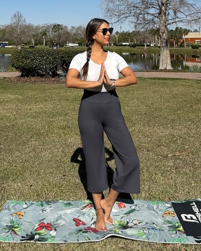 Image of G4Free Capri Pants for Women Wide Leg Yoga Dress Cropped Pants Capri Leggings with Pockets for Casual Summer