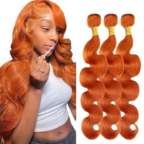 Ginger Orange Human Hair Bundles 26 28 30 inch Body Wave #350 Bundle Human Hair Color 350 Orange 3 Bundles 50 Gram Per Bundle 150g Total Brazilian Virgin Remy Hair