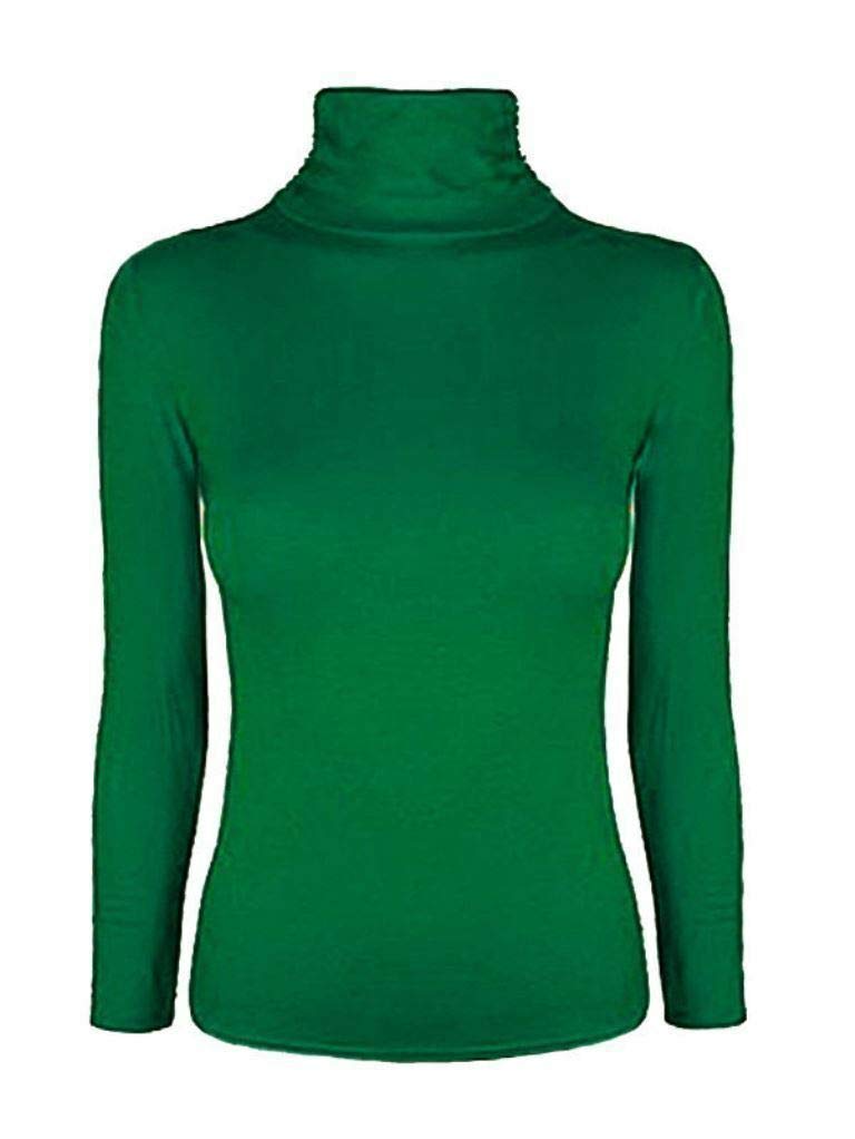 Fashion Lovers Ladies Women Stretch Plain Polo Turtle Roll Neck T Shirt Jumper Top Jade Green