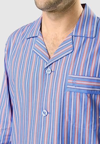 El Búho Nocturno Mens Pajama Set Long Sleeve Cotton Woven Poplin Classic Striped Pajama Set for Men, 100% Cotton, Blue 1534, XL4