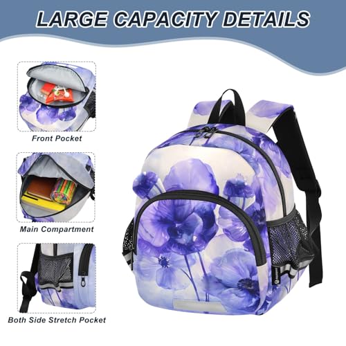 Kid's Backpack for Boys & Girls Toddler Bag Purple and Blue Flowers Backpack with Safety Leash4