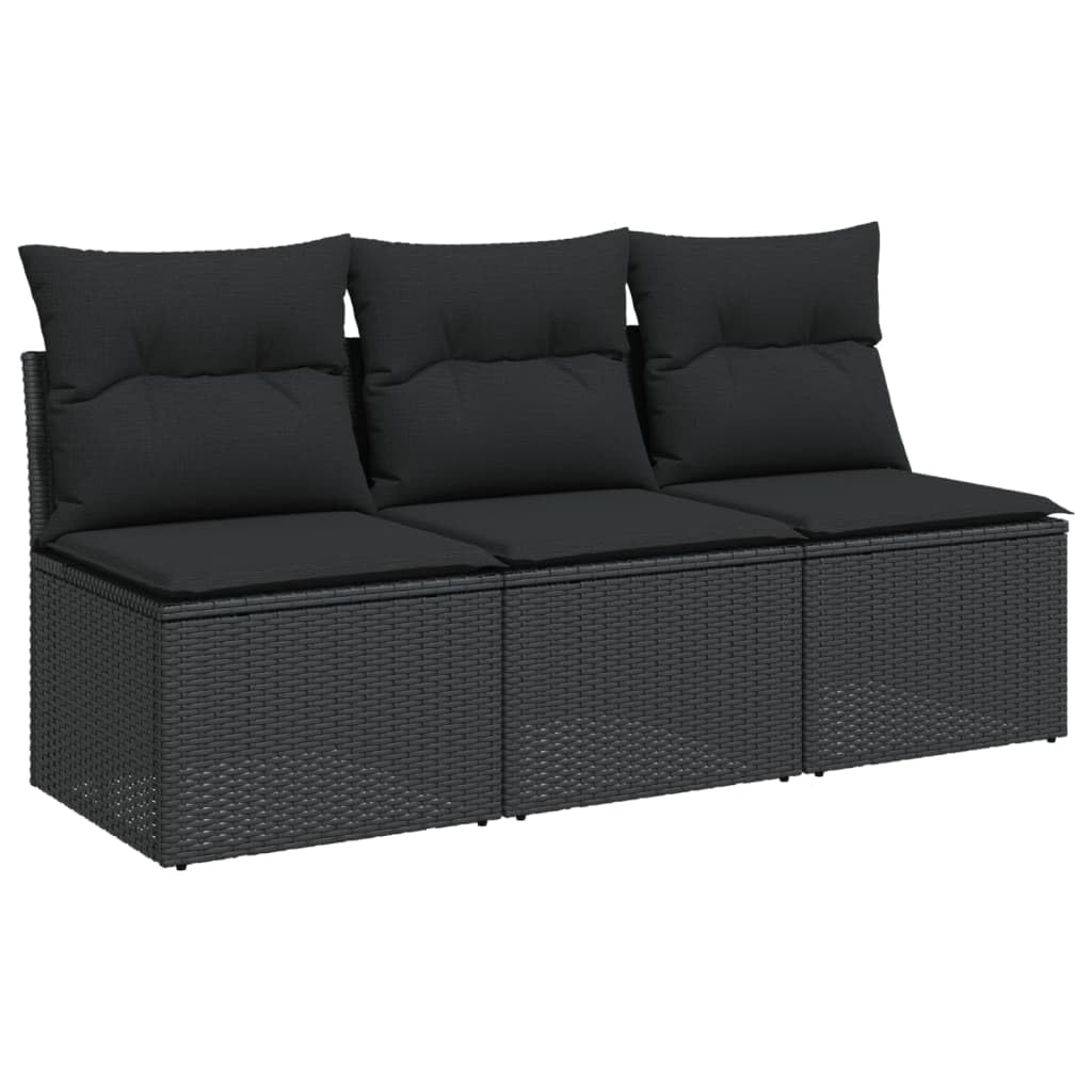 Divano da Giardino a 3 Posti con Cuscini Nero in Polyrattan,Divano Giardino,Divano Giardino Esterno,Divano Giardino per Esterno-365988