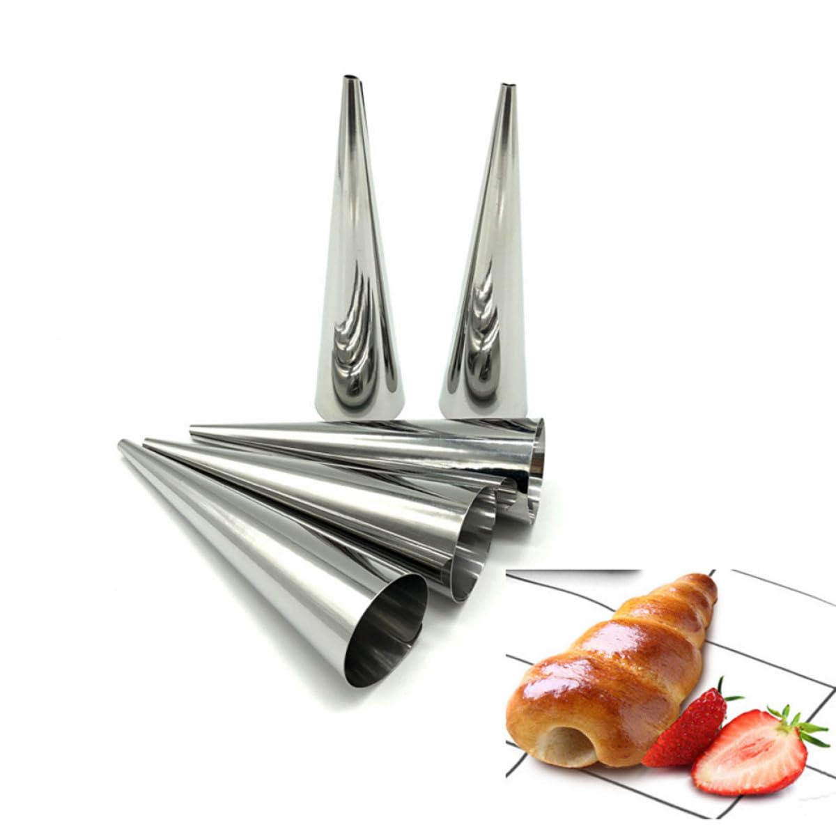 SHINEOFI Edelstahlform Hitzebeständig und Spülmaschinenfest 10 Stück aus 430 Rostfreiem Stahl Kegel und Spiralförmige Teigrollenformen zum Backen von Butterbrot