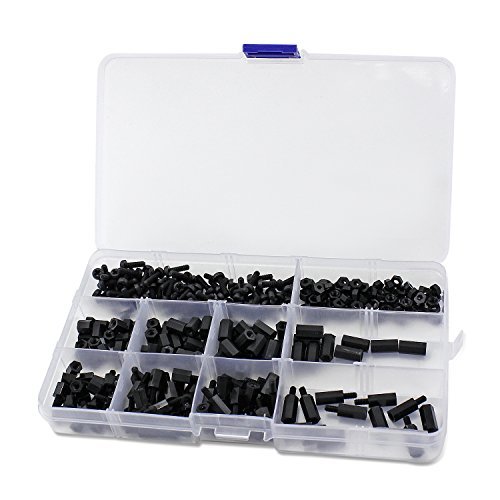 Aussel 300 Stück M3 Nylon Schwarz Hex Spacer Schraubenmutter Standoff Zubehör Sortiment Kit Cover