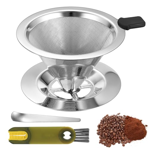 Filtro de Café Permanente de Acero Inoxidable, Filtro Cafetera Goteo Cono Sin Papeles Reutilizable, Filtros Cafetera para Preparar Café Accesorio, con Cepillos de Limpieza y Cuchara