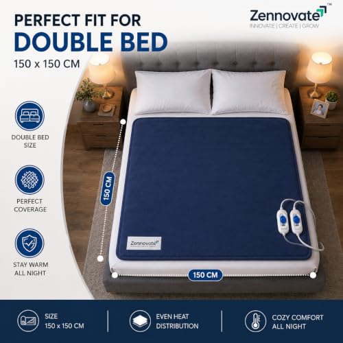 Image of Superior ISO Certified & ZED Certified Electric Under Blanket | Double Bed Size(150cmx150cm) | Shock Proof | Bed Warmer with Multiple Heat Controls (Body, Foot, High, Low) |10 Year Warranty
