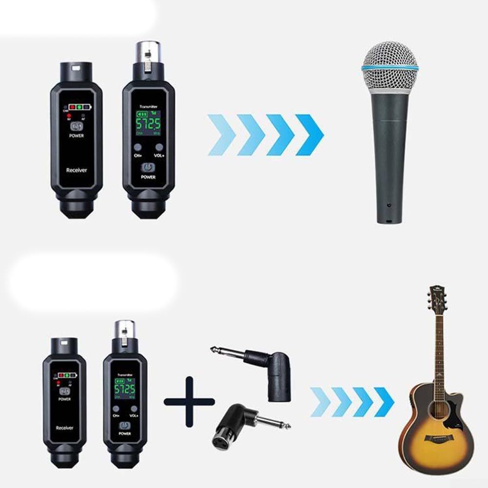 Micrófono inalámbrico recargable para flauta de trompeta de saxofón, sistema de micrófono de mano UHF con clip, reducción de ruido para escenario (1 en 2)