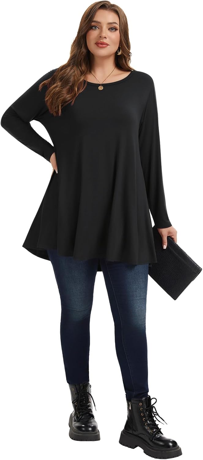 LARACE Plus Size Tunic Tops Long Sleeve Shirts for Women Swing Flowy Loose Fit Clothes for Leggings - Image 7