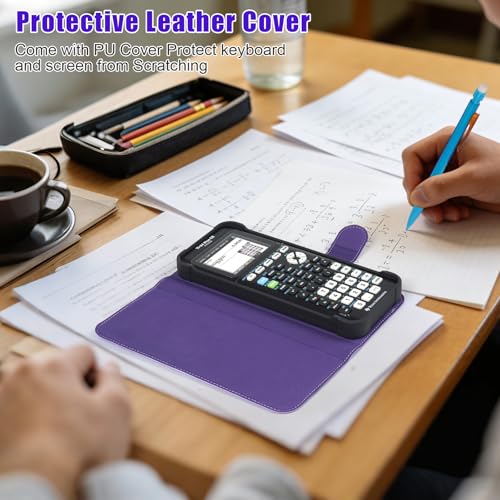 Image of YouKnow PU Leather Protective Case Compatible with Texas Instruments TI-84 Plus CE Color Graphing Calculator with ID Card Slot (Only Case) (Purple)