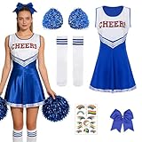 LYPPUL Disfraz de animadora para mujer para adultos, disfraz de animadora, disfraz de animadora para mujer con pompones, calcetines de goma para el pelo, animadoras de la escuela secundaria para