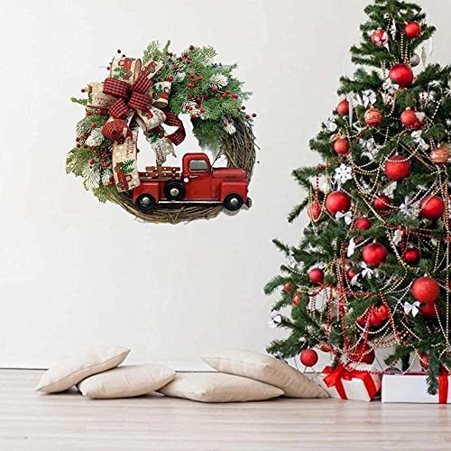 Christmas Wreath for Front Door/Red Truck Christmas Wreath Garland/Wreath Fall Farmhouse/Wreath for Indoor Outdoor Home Door/Christmas Vintage Plaid Bow-Knot Wreath/Christmas Trees Ornaments