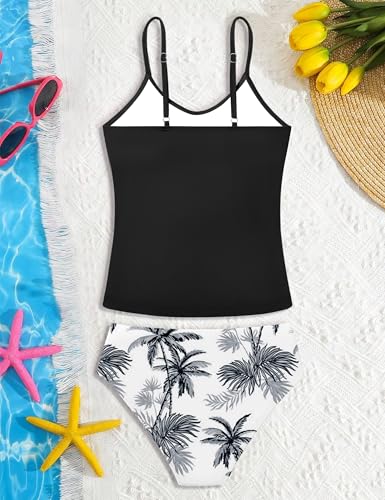 Image of Girls Swimsuit 2 Piece Bathing Suit Criss Cross Ruched Girl Tankini Sets Printed Girls' Swimwear for 9-18 Years