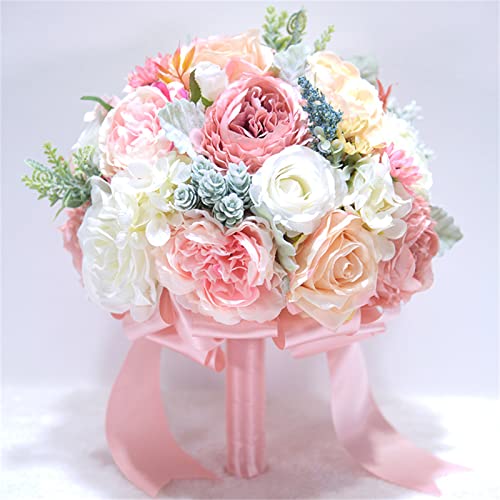 HJRegaFimu Artificial Flower Bouquet Bride Holding Flowers Bridal Wedding Silk Peony Rose Bridesmaid Hold Wi (Color : OneColor) (c C)