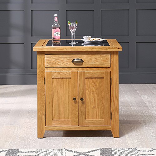 The Furniture Market Cheshire Oak Small Kitchen Island Granite Butchers Block - Ample Storage with Drawer & Cupboard, Stylish Design, Ideal for Kitchen Organization - H 865 x W 760 x D 575mm - Image 4