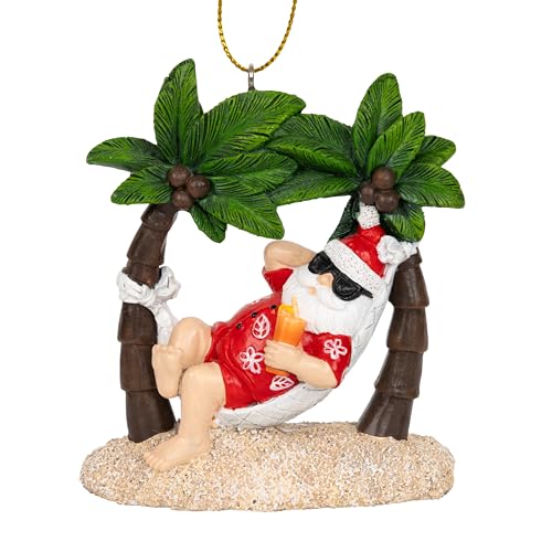 Santa On Vaction Relaxing On The Beach Between Palm Trees Christmas Coastal Nautical Ornament